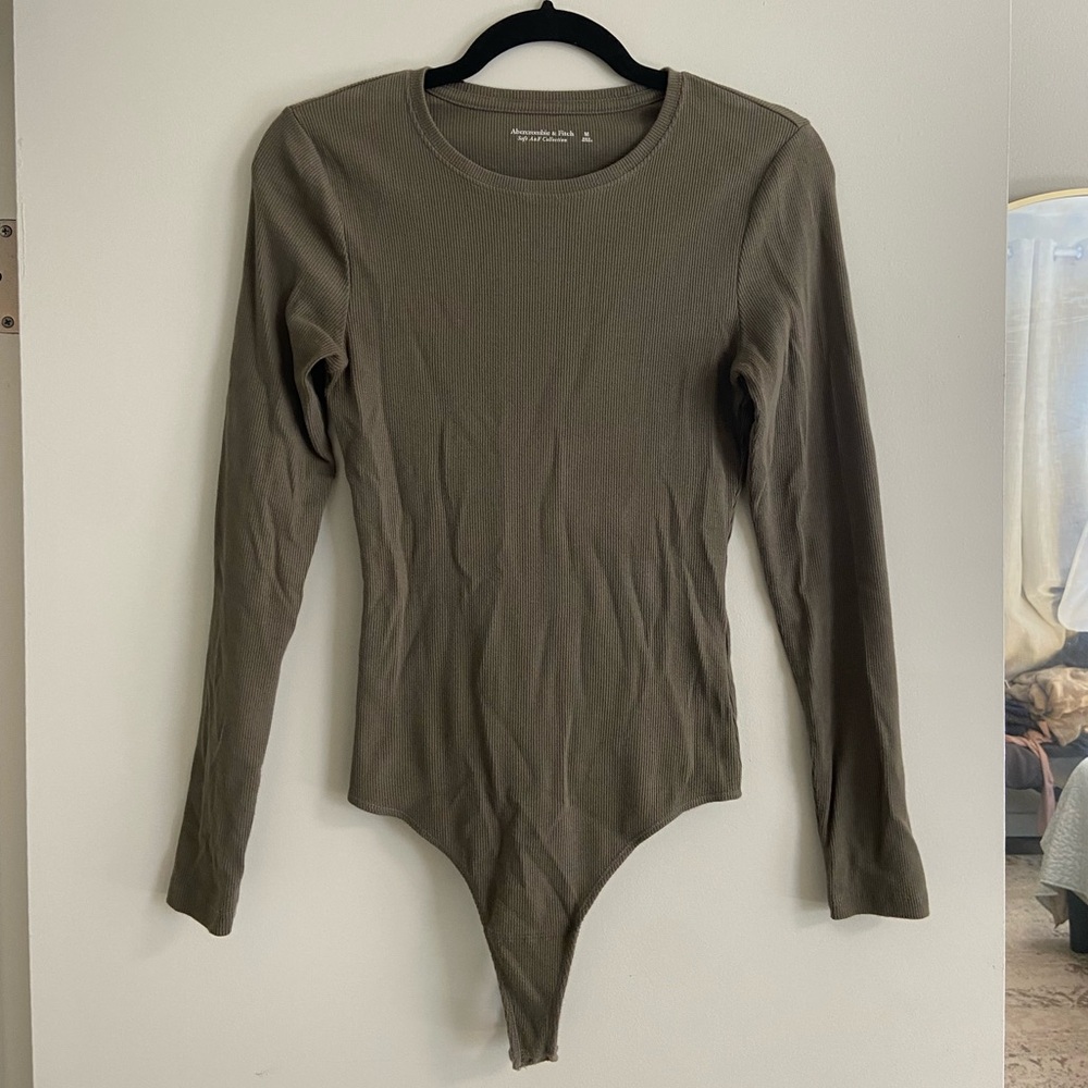 Abercrombie & Fitch Green Cotton Ribbed Long Sleeve Bodysuit